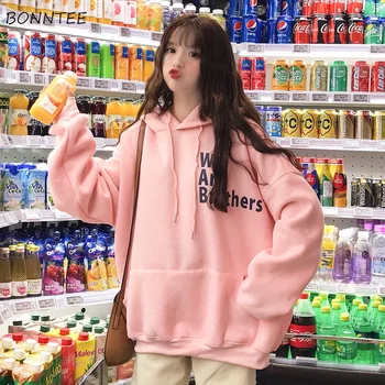 

Hoodies Women 2020 Plus Velvet Warm Thicken Long Sleeve Womens Pullover Letter Printed Korean Hooded Ladies Sweatshirts Chic