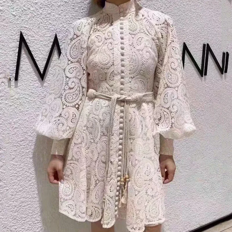 Высококачественное роскошное Короткое женское кружевное платье Vestidos на шнуровке с высокой талией, сексуальное весеннее женское платье трапециевидной формы