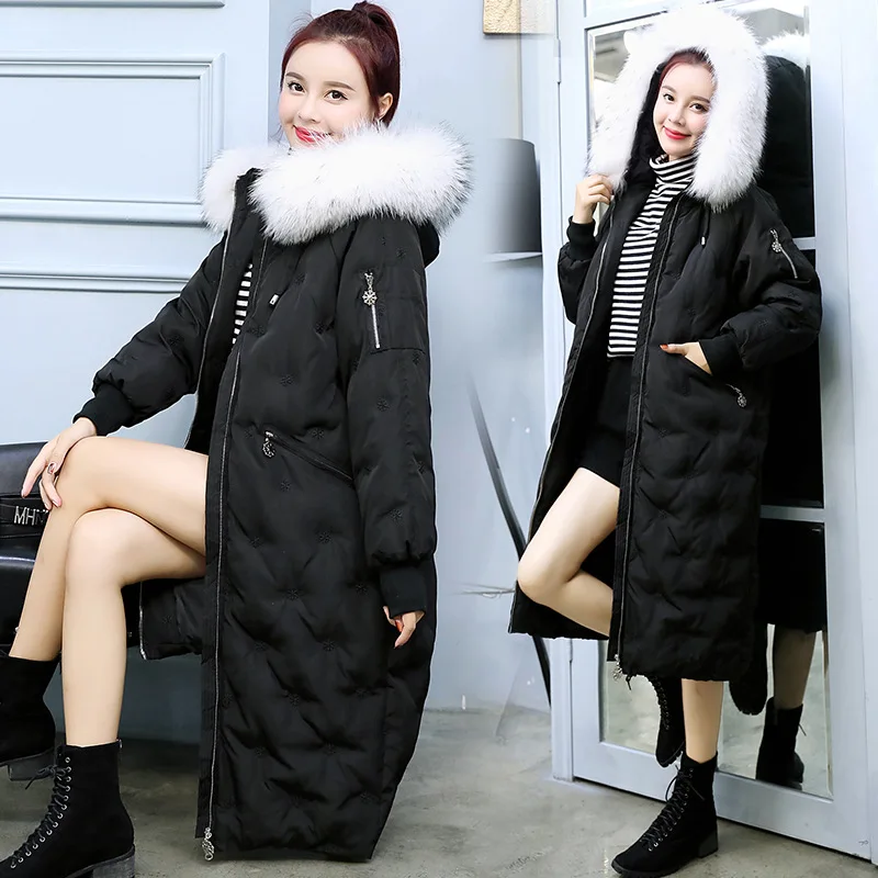 

Dongdaemun Cotton Coat Women's Mid-length Korean-style Embroidered Cotton-padded Jacket 2019 New Style Large Fur Collar down Coa