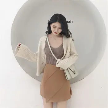

Women Sweater Knitted Long-sleeved Short Cardigan Solid Color Thin Button Sexy Sweater Loose Comfortable Cardigans New