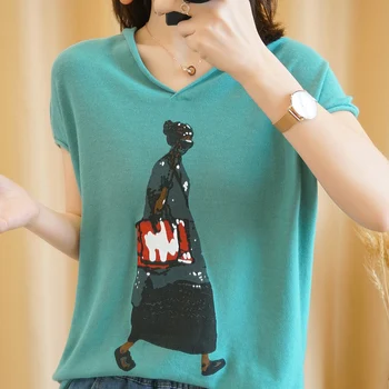 

Smpevrg New Summer Knitted Sweater Women Pullover 100% Cotton Female Pullover Women Sweaters Knit Tops Heathy Jumper Soft Casual