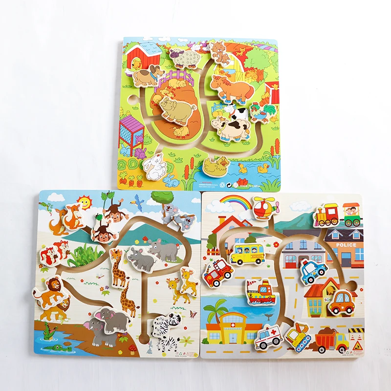 

Montessori Wooden Sliding Puzzle Maze Educational Toys puzzle game to Children Forest Maze Early Learning Intelligence Kids Toys