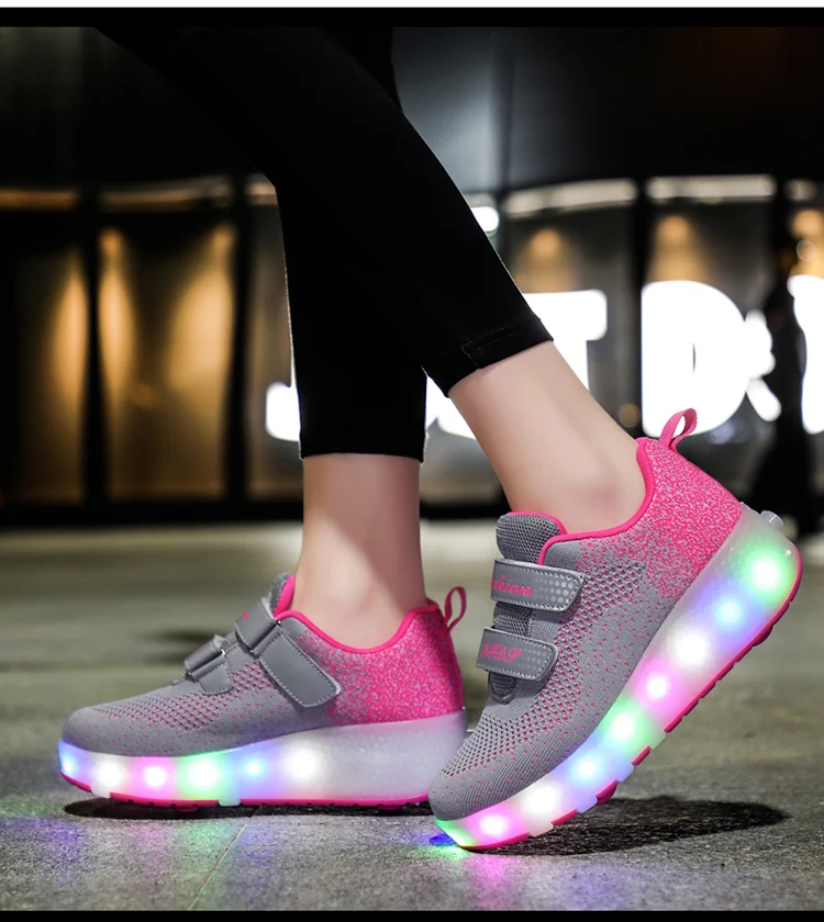 Heelys USB зарядка светодиодный Красочные Дети Мода кроссовки с два колеса роликовые коньки обувь для мальчиков и девочек