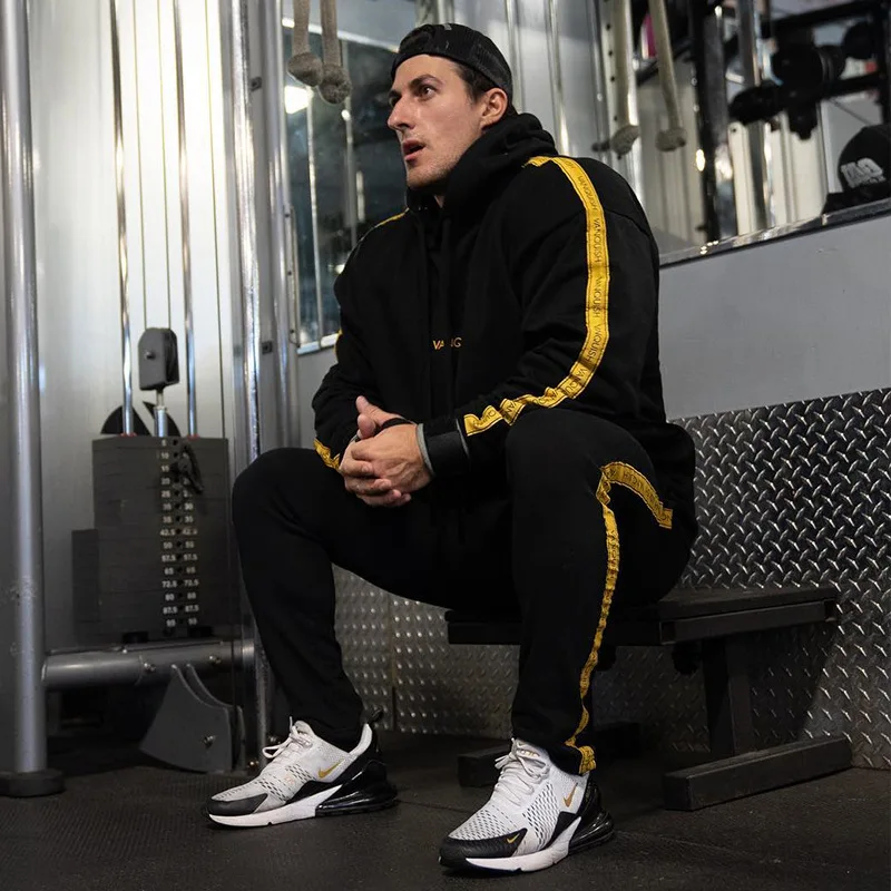 Мужской спортивный костюм для тренажерного зала с мускулами толстовка капюшоном