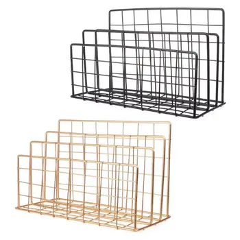 

NEW-Nordic Style Iron Art Grid Storage Rack Book Holder Three Layer Desktop azine Shelf Home Organizer Decoration(Gold)