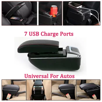 

7 USB Rechargeable PU Leather Car Central Container Armrest Storage Box Brand New And High Quality