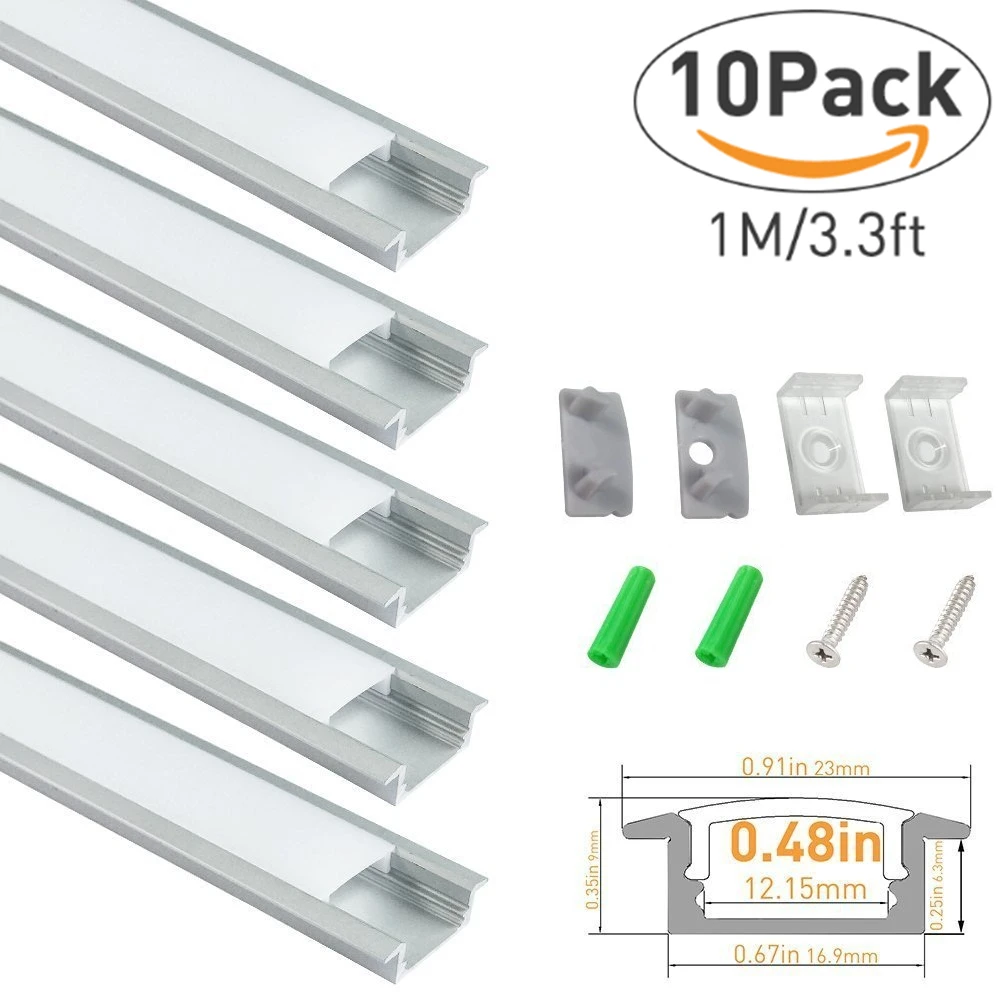 10-pack 1 м (3.3ft) серебряный свет бар U-Shape12mm светодиодный алюминиевый профиль с крышкой конец cap клипы для 3528 5050
