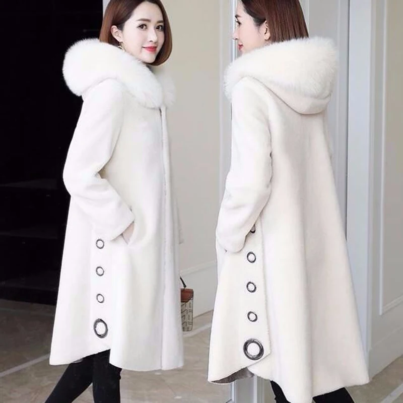 Granular ovcí stříhací kabát dámská mid-length 2023 zima nový lišák kožich s kapucí all-in-one falešný kožich šatstvo bunda L33
