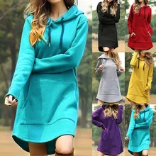 Women Loose Long Hoodie Casual Solid Color Hooded Sweatshirts Student's Autumn Winter Baggy Pullover Oversized Sweatshirt Dress