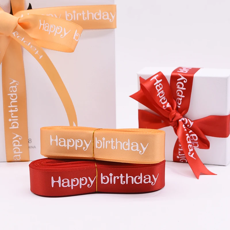 20 мм ленты с буквенным принтом на день рождения, Полиэстеровая лента, подарок на день рождения, упаковка галстука-бабочки DIY