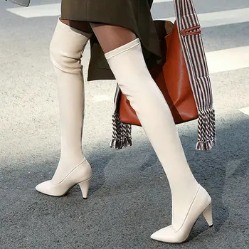 

2020 Winter Over-the-knee-boots Women Spike Heels Long Boots Pointed Toe Slip on Ladies Stretch Boots Fall Size 34-43