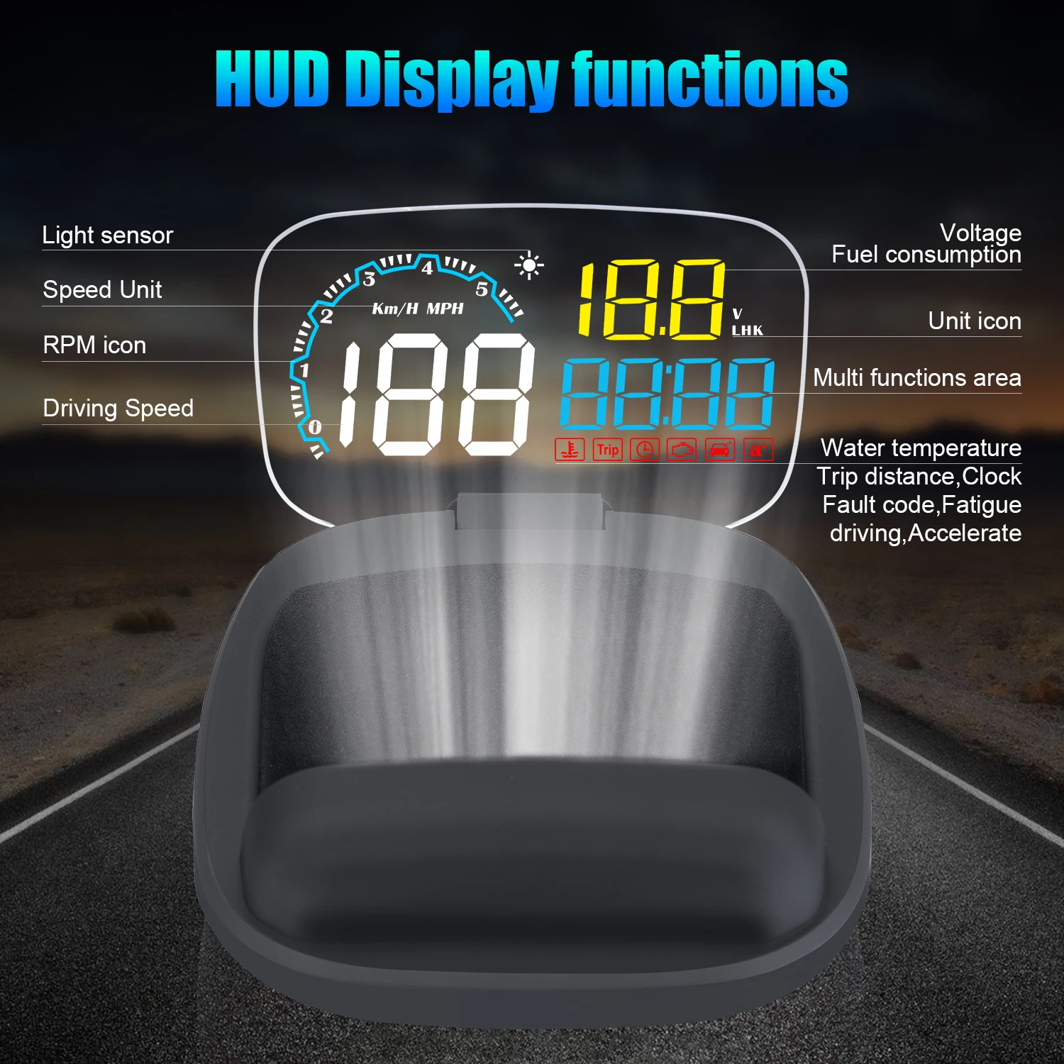 

HUD Display C600 Head Up Display Car HUD C600 OBD OBD2 Projector Digital Speedometer Head Up Display Car Speed Security Alarm