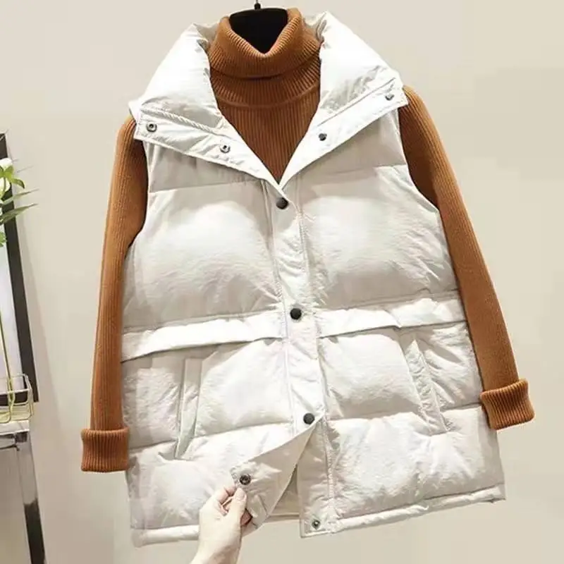 

Женский пуховой жилет из хлопка, Корейская версия, свободный Зимний новый жилет без рукавов, короткий жакет с лацканами