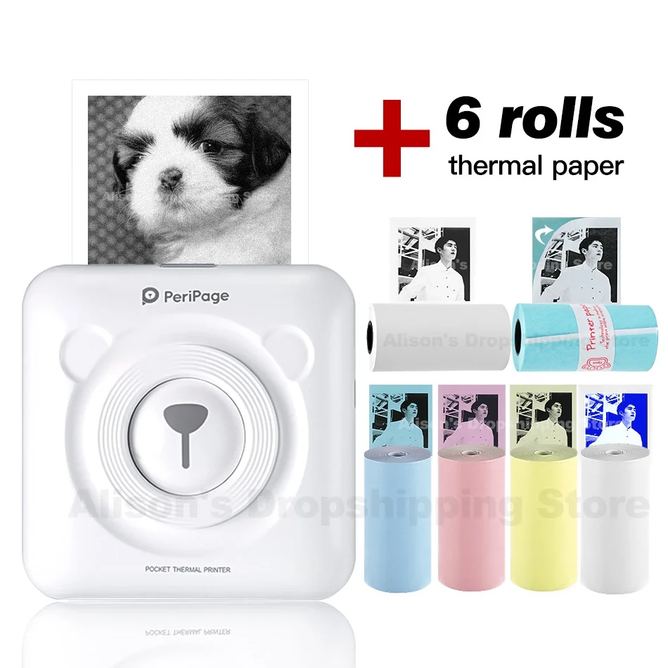 GZM5804 A6 PeriPage Мини Портативный Bluetooth беспроводной бумажный фотопринтер Карманный термопечать USB подключение Impresoras Fotos - Цвет: WH Add 6 Group Paper