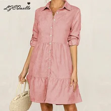 Женское модное платье-рубашка лето осень рукав три четверти, мини-рубашка высокая посадка на пуговице платья элегантная однотонная плиссированная Vestido