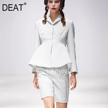 

DEAT 2020 new autumn and winter turn-down collar full sleeves high waist pleated plastic spliced single blazer WM20502