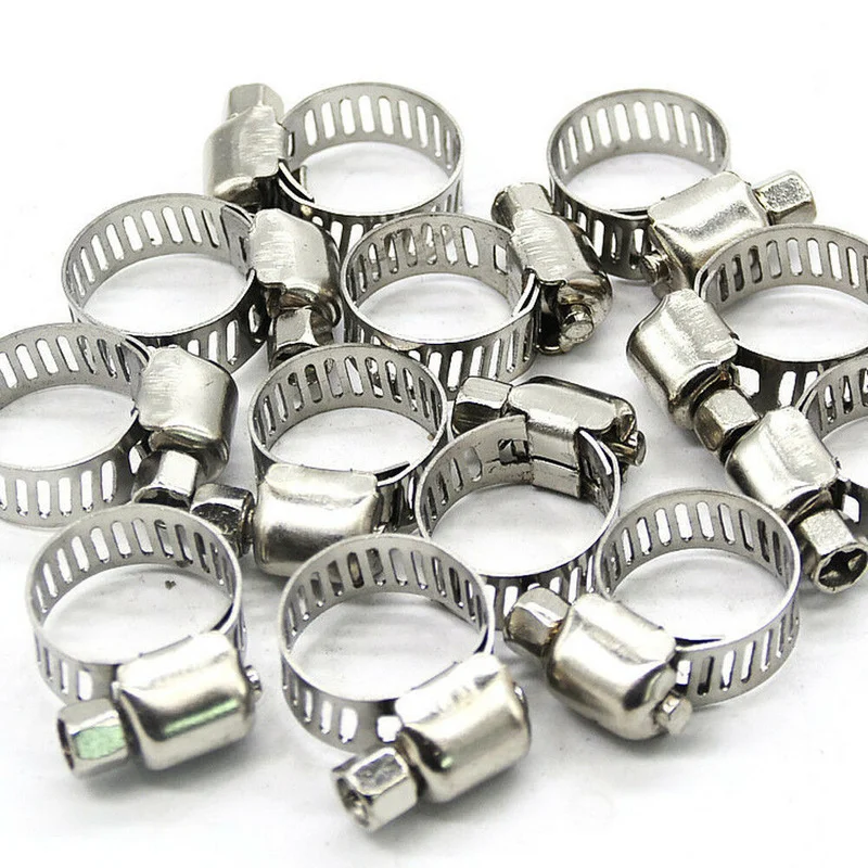 

10pcs Stainless Steel Adjustable Drive Hose Clamp Fuel Line Worm Clip Hoop Hose Clamp 3/8"-5/8" (10mm-16mm) Car Accessories