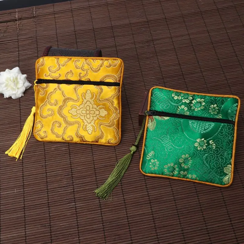 Classic Chinese Embroidery Jewelry Bag Organizer Silk Tassel Traditional Pouch