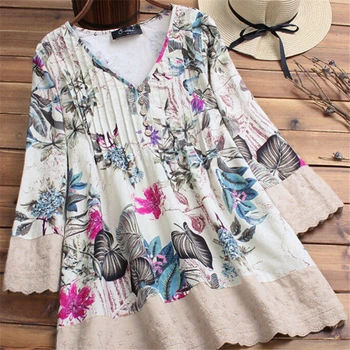 

Women Floral Blouses Womens Long Sleeve Blouses And Tops Plus Size Ladies Tops Vintage Flower Women Blouse Shirt Top