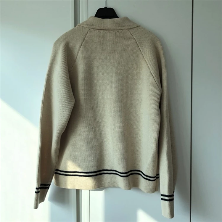 Осенние корейские женские Ретро шикарные Полосатые кардиганы контрастного цвета с отворотом с длинными рукавами свитер кардиган был тонкий вязаный пальто