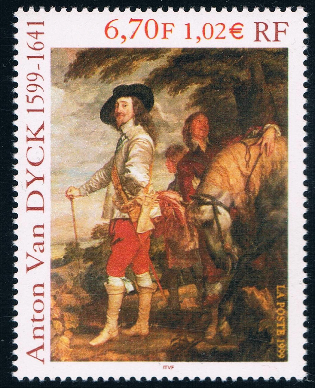 FR3169 Франция Марка 1999 художественная серия Ван Дайк живопись Карла I в охотничьих платьях 1 шт. Новые французские почтовые марки MNH