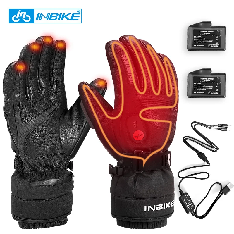 

INBIKE Winter Heated Sport Gloves USB Rechargeable Waterproof Electric Thermal Leather Cycling Motorcycle Ski MTB Bike Gloves