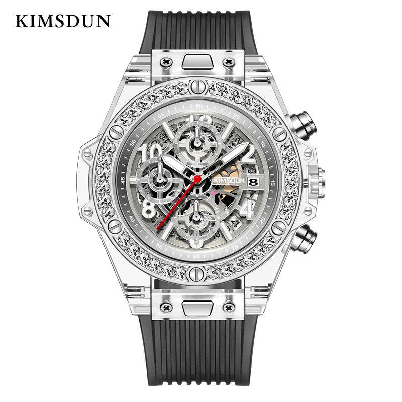 

Sport Transparent Silicone Quartz Watch Men Fashion Luxury Diamond Decoration Waterproof Watches Mens