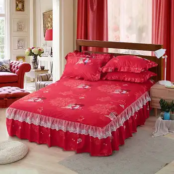 

Korean lace bed Cover Floral Fitted Sheet Cover Graceful Bedspread Bedroom Bed Cover Wedding Housewarming Gift Home Textile