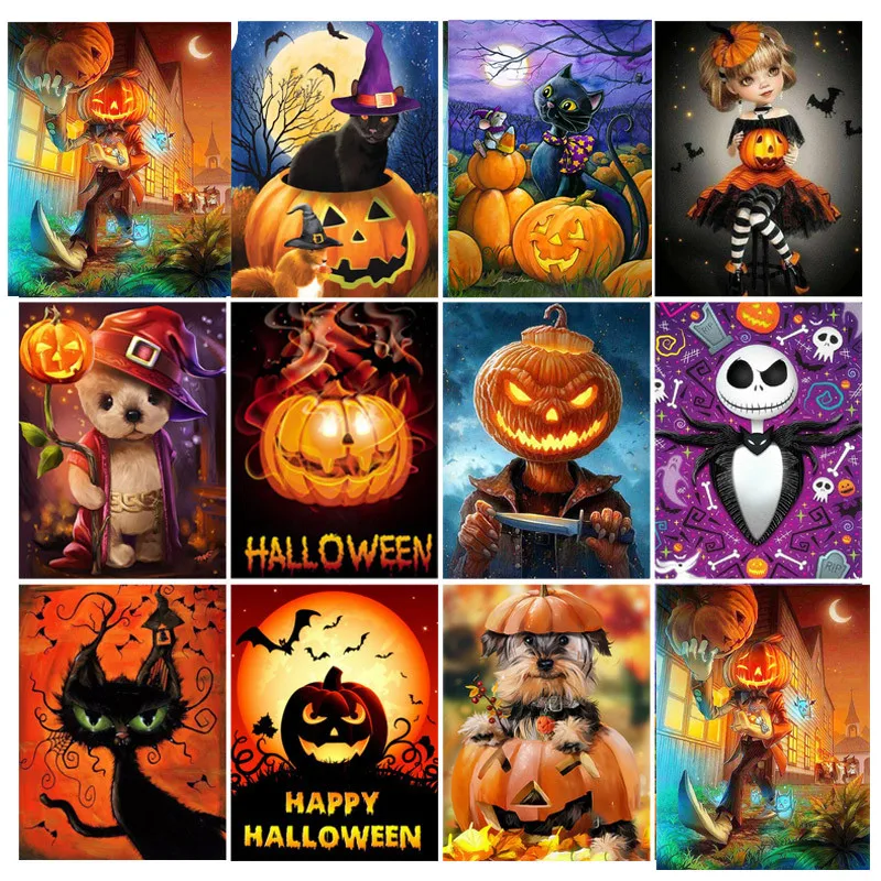

Diy Full Square /Round 5D Diamond Painting "Moon Pumpkin Halloween"Diamond Embroidery Cross Stitch Rhinestone Home Decoration