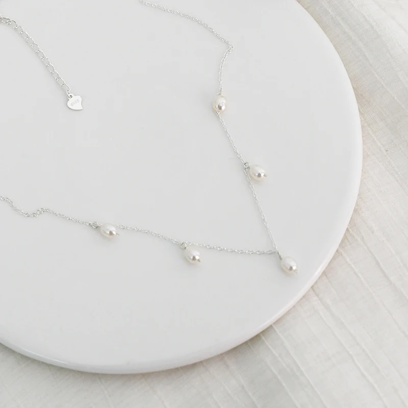 Женская цепочка из серебра 925 пробы с пресноводным жемчугом|Ожерелья| |