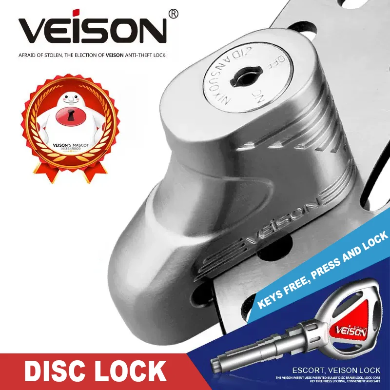 sliver lock only VEISON мотоциклетный роторный дисковый замок, мотоциклетный Противоугонный тормозной замок для скутера, мотоциклетный замок+ кабель напоминания+ 2 ключа - Цвет: sliver lock only
