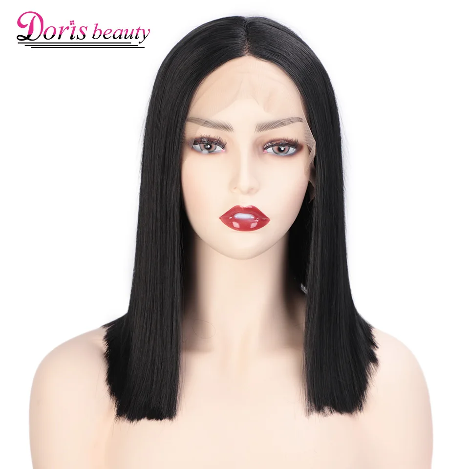 Doris beauty черный синтетический парик на кружеве короткие прямые волосы для женщин средняя часть косплей тупые парики