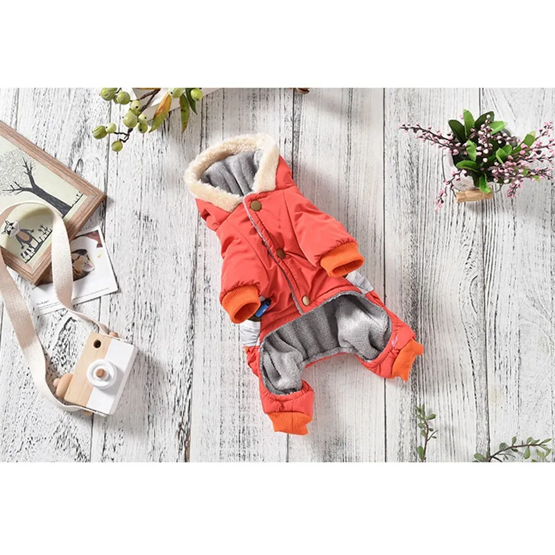 Pet 4-legged Clothes Windproof Cotton-padded Hooded Jacket For Small Dog Clothing Windproof Sleeves Costume Outfit Vest Clothes