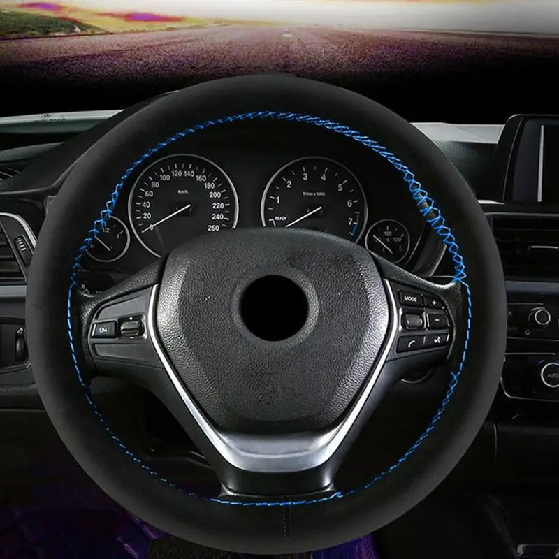 38 см DIY чехол рулевого колеса автомобиля замша кожа Ручное шитье Противоскользящий пот-абсорбент рулевого колеса автомобиля защитный чехол