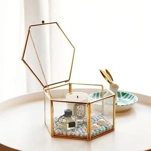 İskandinav altıgen şeffaf cam yüzük kutusu alyans kutusu ebedi çiçek cam kapağı yenilikçi ev dekorasyon süsler
