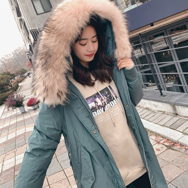 

Photo Shoot 2018 Winter New Style South Korea-Style Side Edge Drawstring Lace Large Fur Collar Warm Cotton-padded Clothes Cotton