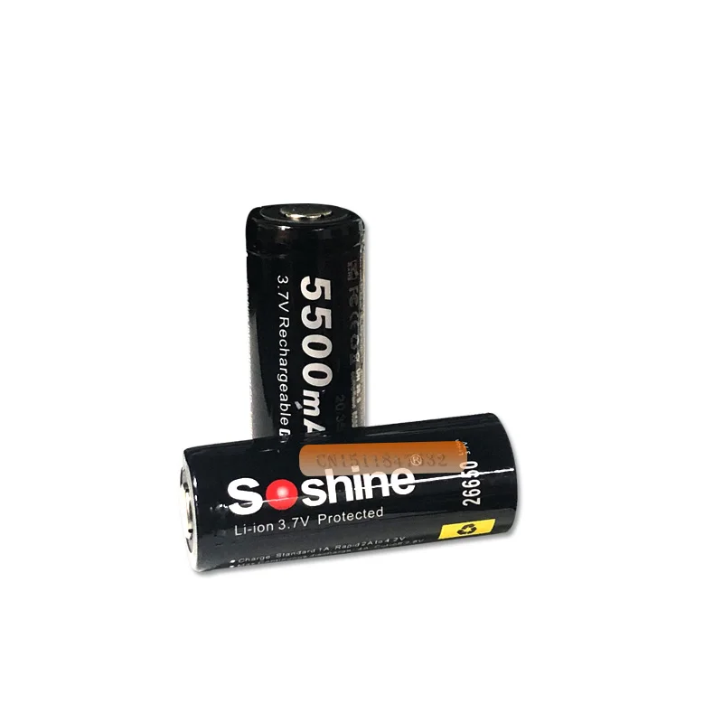 8 шт./лот SOSHINE 26650 3.7 В 5500 мАч защищены Перезаряжаемые литий-ионный Батарея