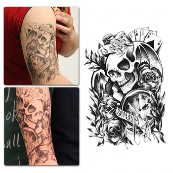 

Sexy Black Temporary Tattoo Skull Clock Body Arm Stickers Removable Fashion Large Waterproof Tattoos Men Male