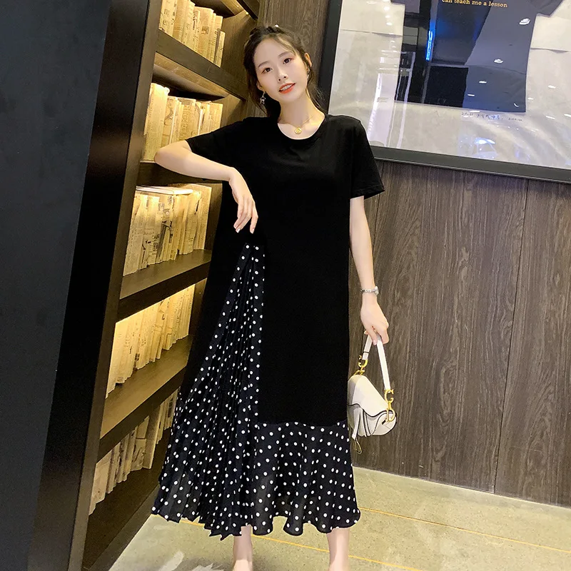 

2020 Summer New Style Korean-style Mid-length Polka Dot Joint Mock Two-Piece Dress Women's Elegant Maternity Top Dress