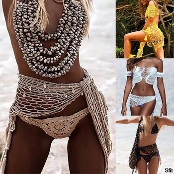 

Women Beach Weave Hand Crochet Wrap Shawls Sexy Bikini Cover Up Sunscreen Skirt Mesh Tunic Biquine Fashion Beachwear