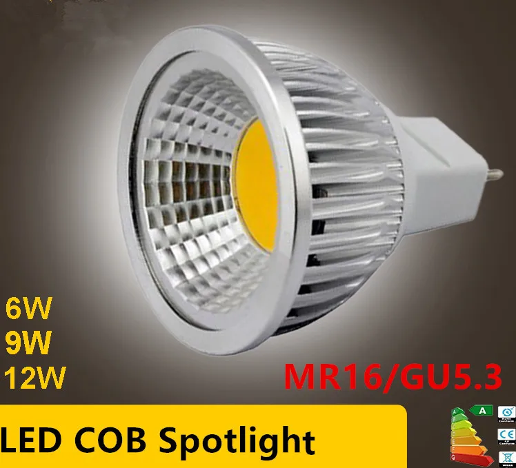 Новый высокомощный лампада СИД MR16 GU5.3 COB 6w 9w 12w Диммируемый Cob прожектор Теплый