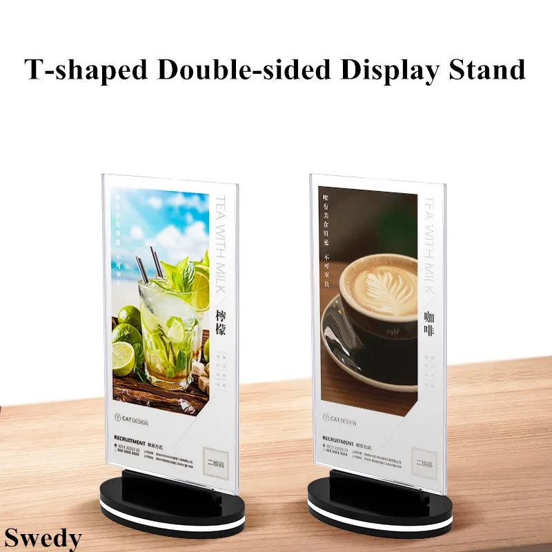 100x200mm Double Rotating Clear Plastic Table Menu Stand Card Display Upright Ad Photo Frame Acrylic Sign Holder a4 a5 clear double side rotating table sign holder display stand wood restaurant bar menu price listing holder board frame