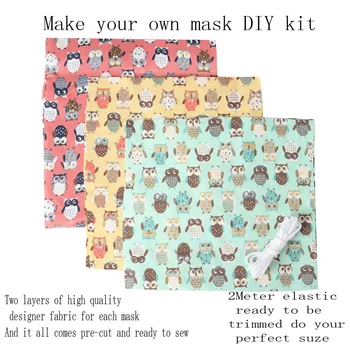 

6pcs+2m/Set DIY Mouth Mask Making Kit Printed Cloth Fabric Spandex Elastic Band For Apparel Sewing Mask Designs Making Material