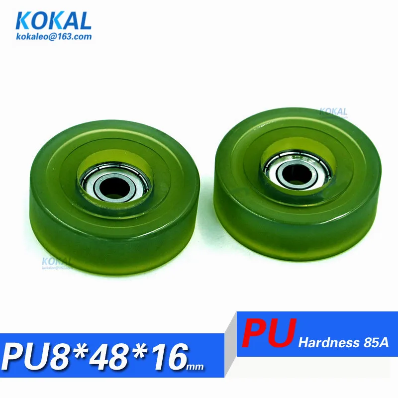 

[PU0848-16]Free Shipping 10PCS/lot 608zz 608 coated with TPU PU soft rubber low noise ball bearing PU wheel roller 8X48X16mm
