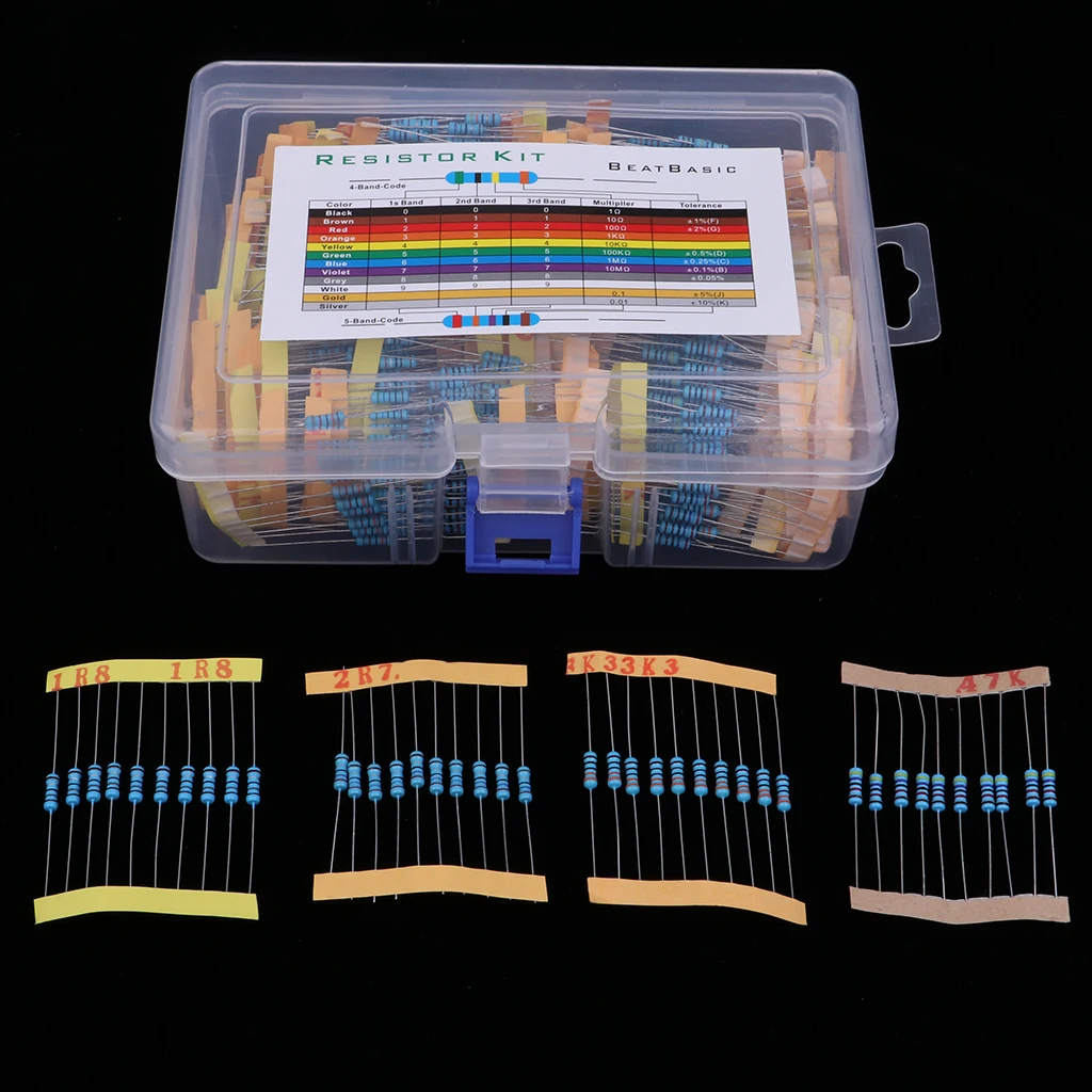 1100 шт 110 значений 1/2 Вт Металлические пленочные резисторы Ассортимент для DIY и экспериментов