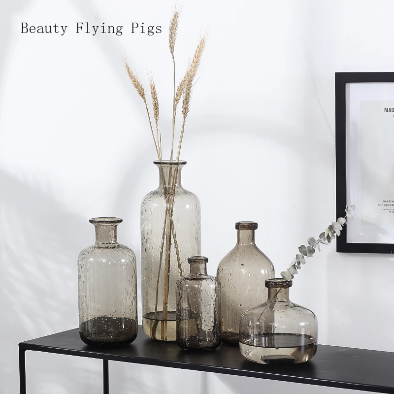 

Direct ins wind Nordic glass transparent smoke gray bubble vase home living room table decoration decoration shooting props