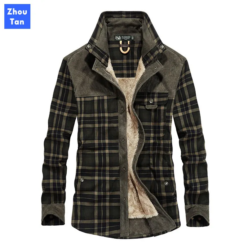 

men's jacket autumn and winter casual shirt plus velvet 100% cotton jacket business casual large size coat