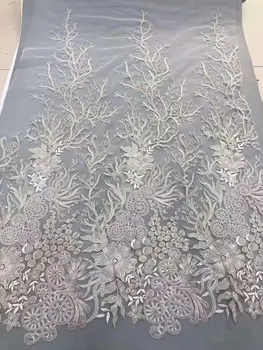 

Latest Bead Convex Design Embroidery Lace Sequin Fabric High-end Wedding Dress Lace Fabric White 3D Lace French Mesh African