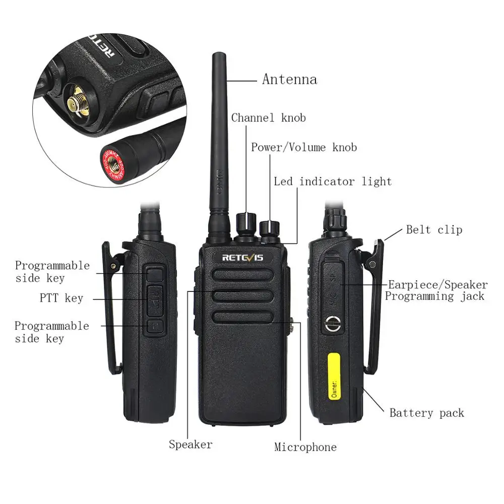 2pcs 10W Digital Walkie Talkie IP67 Waterproof DMR Retevis RT81 32CH 2Zone UHF 400 470MHz Encryted 5