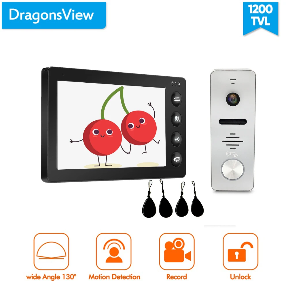 Without SD Card Dragonsview 7 дюймов видеодомофон движения черный монитор видео домофон система записи 1200TVL разблокировка разговора IC карта - Цвет: Without SD Card